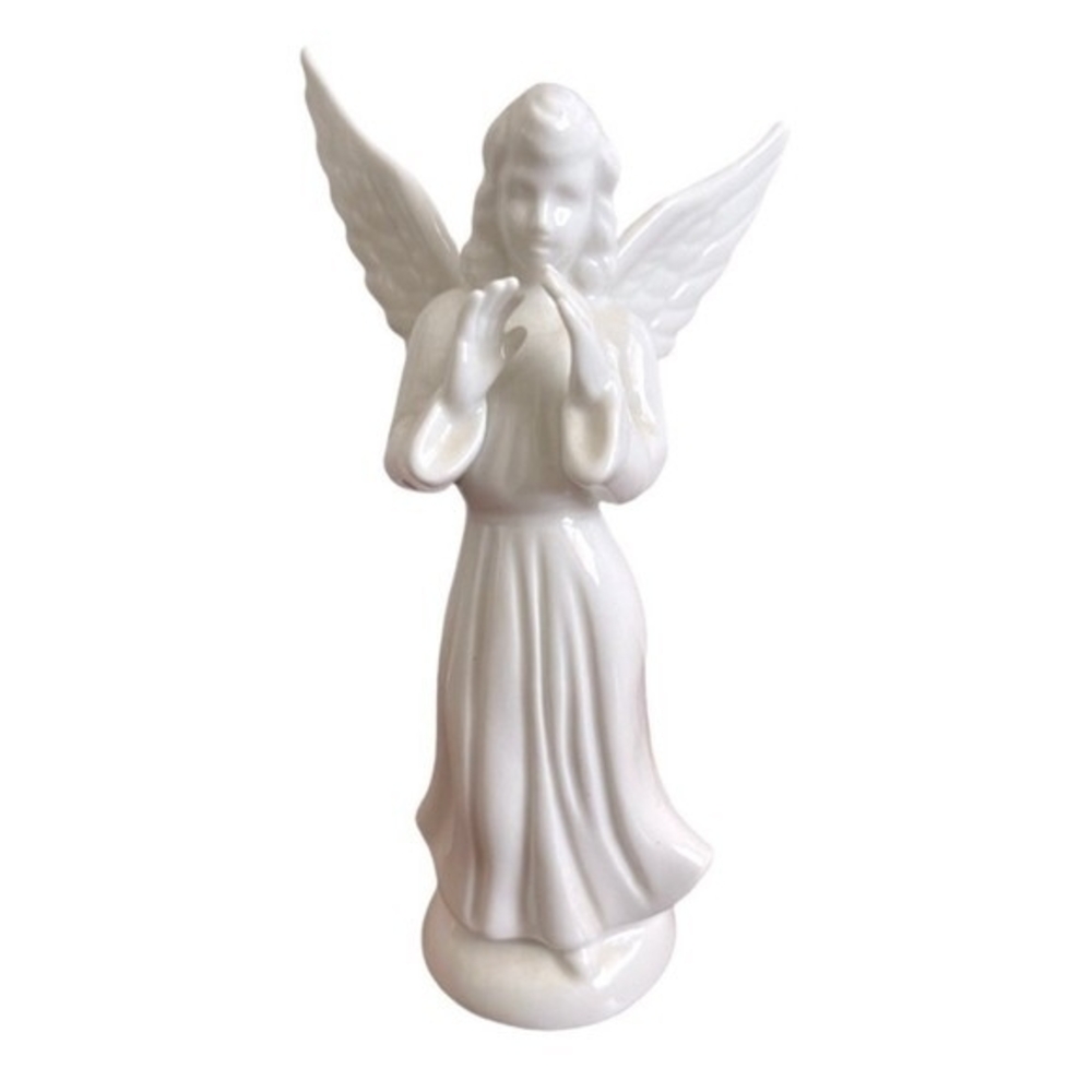 Vintage Dresden White Angel Musician Bisque Porcelain Statue 5.75 Germany Signed
